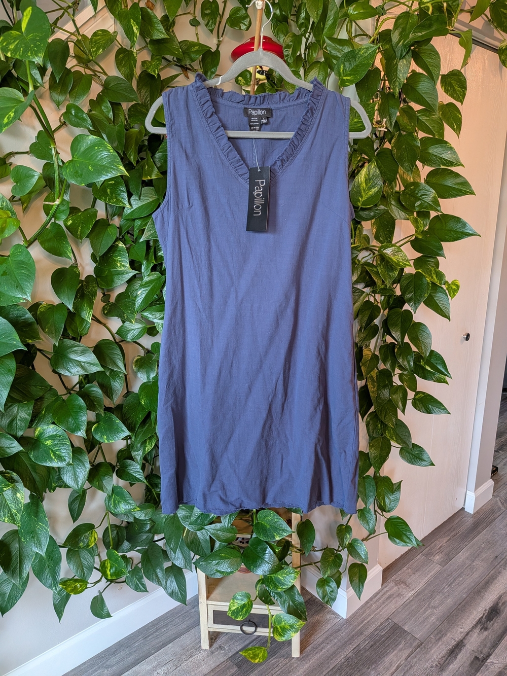 Papillon Blanc Sleeveless V-Neck Tank Top in Dusty Blue